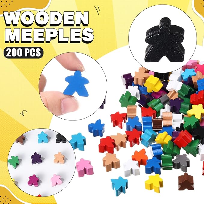 200 Pcs Wooden Meeples Multi Color Meeples Pieces Family Games Accessories Board Game Tokens Ideal for Sorting Counting Game Night Party