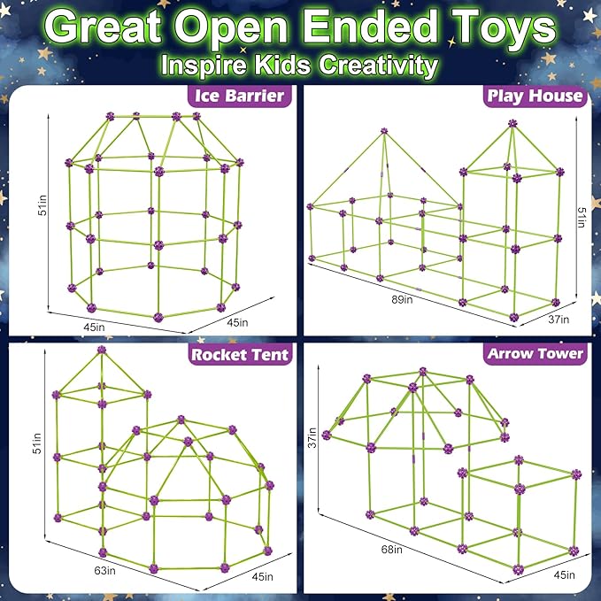 V-Opitos 180 Pack Glow in The Dart Fort Building Kits for Kids Age 4, 5, 6, 7, 8+ Years Old, STEM Building Toys for DIY Castles, Tunnels, Ideal Christmas, Birthday Gifts for Boys & Girls
