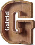 Summidate Customized Name Extra Large Wooden Piggy Bank for Kids Boys Girls Alphabets Letter A-Z Coins Bills Money Change Saving Box Clear Cover (Laser Engraved) Educational Toys 12"- Letter G