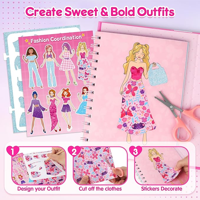 Mocoosy Makeup Craft Kit for Girls Ages 6-8, Pretend Makeup Coloring Activity Book with Stickers, Mess-Free Dress-Up Art and Crafts, Travel Game Road Trip Toy Birthday Gift for 4 7 9 10 12 Years Old