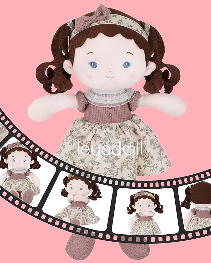 LeyaDoll Personalized Soft Baby Doll (16''), Leya Doll My First Baby Rag Doll for 1 Year-Old Girl Birthday Gift, Christmas Plush Toys Gift for Toddler Kids Infants-Miss Posy