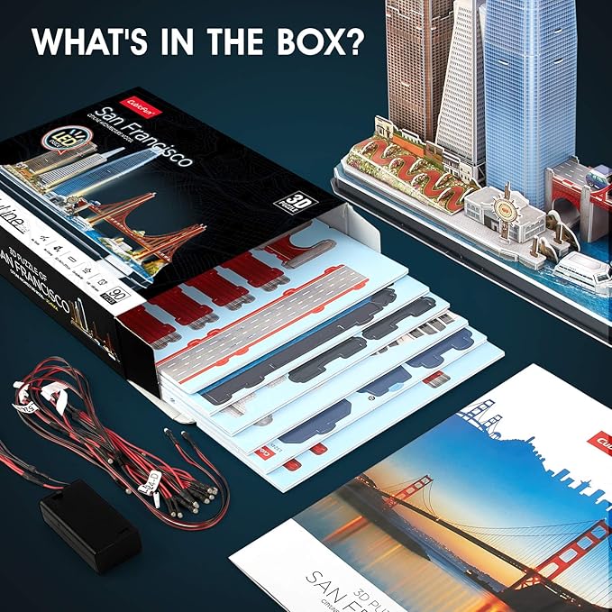 CubicFun 3D Puzzles for Kids Ages 10-14 LED San Francisco Cityline, Arts and Crafts for Kids Ages 8-12 STEM Projects for Kid Age 10-14 Gifts for 8 Year Old Toys for 10 Year Old Girls Architecture