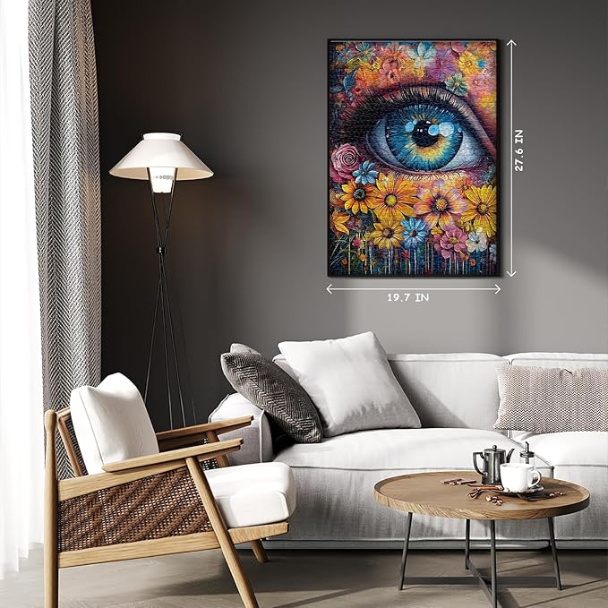 Impossible Puzzle for Adults 1000 Pieces, PICKFORU Eye Flower Vintage Jigsaw Puzzle Abstract Art, Hard Difficult Challenge for Adults