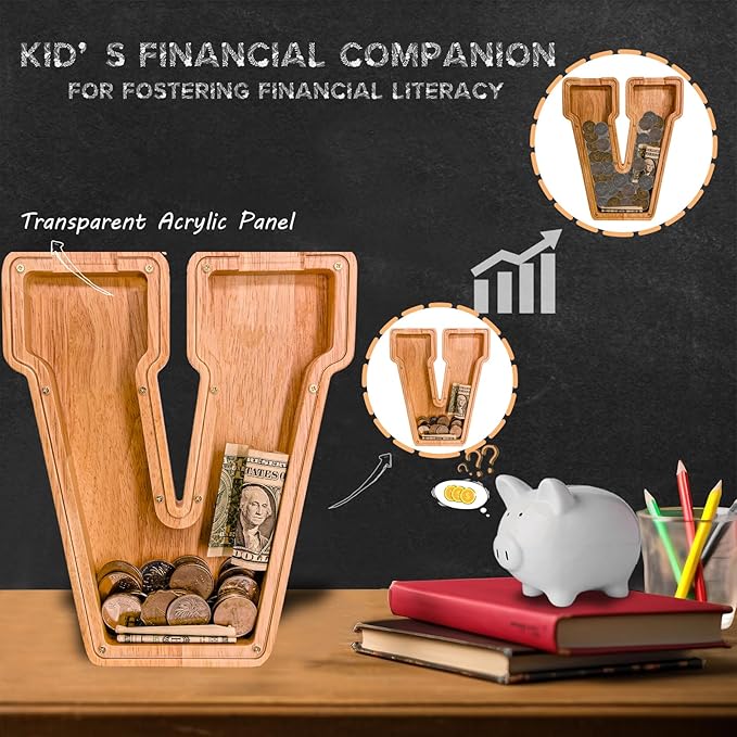 Wooden Letter Piggy Bank for Kids Larger Letter Piggy Bank for Boys and Girls Personalized Piggy Bank Initial Coin Bank Wood Kids Money Bank for Birthday and Festival