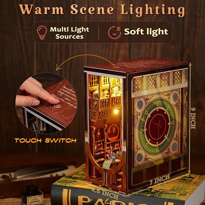 DIY Book Nook Kit, DIY Miniature Dollhouse Booknook Kit, 3D Wooden Puzzle Bookend Bookshelf Insert with LED Light for Teens and Adults (Roaring Twenties Speakeasy)