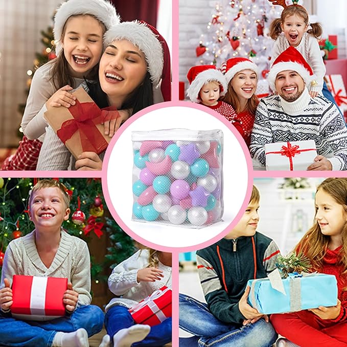 GOGOSO Ball Pit Balls Stars Moon Shapes Plastic Pitballs for Toddler Play Tent Baby Photo Props Kids Pool Water Toys Kiddie Pool Party Decor,Pink+Green+Purple+Pearl White,100PCS