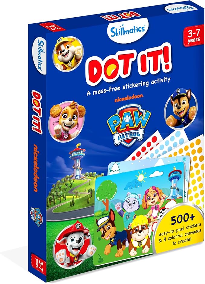 Skillmatics Dot It Sticker Art - PAW Patrol, Mess-Free Craft Kits, Stocking Stuffers for Kids, 500+ Stickers, DIY Scrapbooking, Travel Activity, Christmas Gifts for Boys & Girls Ages 3, 4, 5, 6, 7