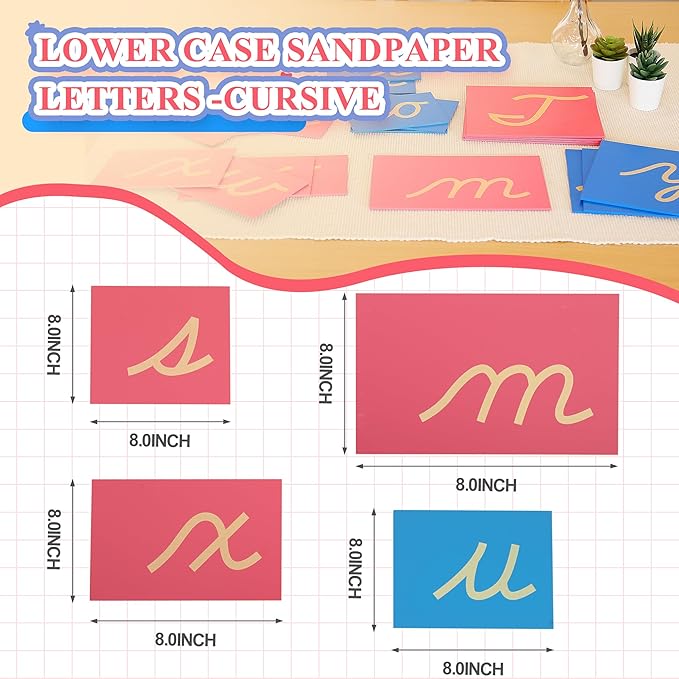 MONTESSORI OUTLET Woonden Sandpaper Letters Lower Case Cursive Toys for Early Childhood Kids Alphabet Educational Material