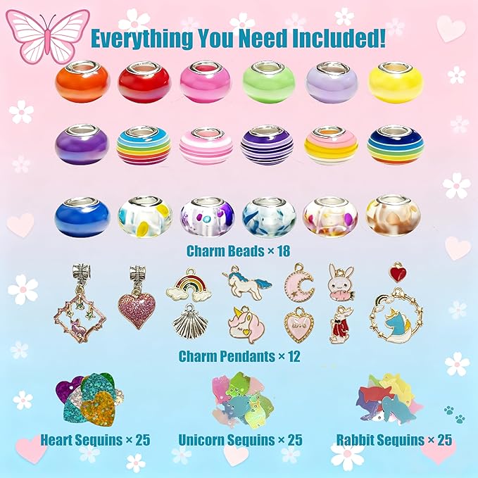 GO2HEJING Charm Bracelet Making Kit for Girls, Jewelry Making Kit for Girls 8-12, Ear Cuff/Necklace Craft Kit, Cute Face Temporary Tattoos for Kids, Unicorn Toys for Teenage Birthday Gift (Forest)