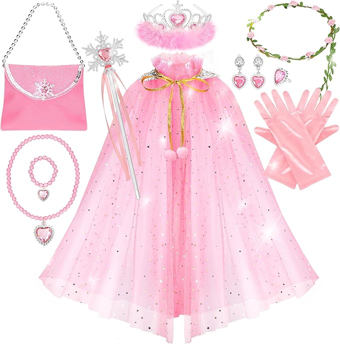 Fedio Princess Cape Set,12Pcs Princess Dress up Clothes for Little Girl, Princess Dresses for Girl 3-8 Years Birthday Gift