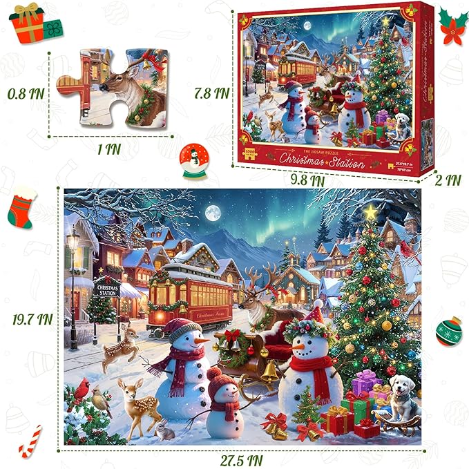 1000 Piece Christmas Puzzle for Adults Jigsaw Puzzle Medium Difficulty Fun Jigsaw Puzzle Gifts for Kids Age 8-10 and Up Christmas Puzzles 1000 Pieces(27.56 x 19.68 Inch)
