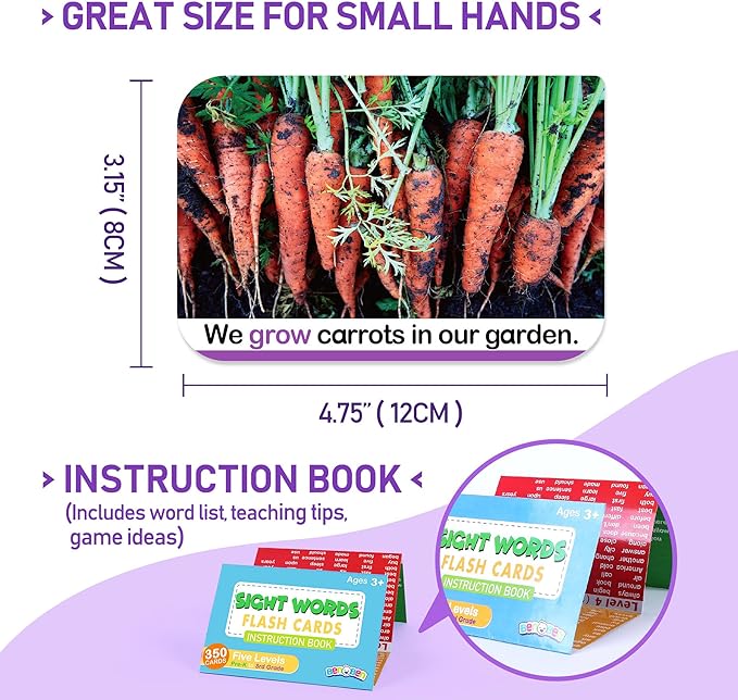 BenBen Sight Words Flash Cards, 350 Dolch & Fry High Frequency Site Words and Sentences for Pre-K, Kindergarten, 1st 2nd 3rd Grade, Educational Learning Cards Homeschool Supplies for Ages 3-9