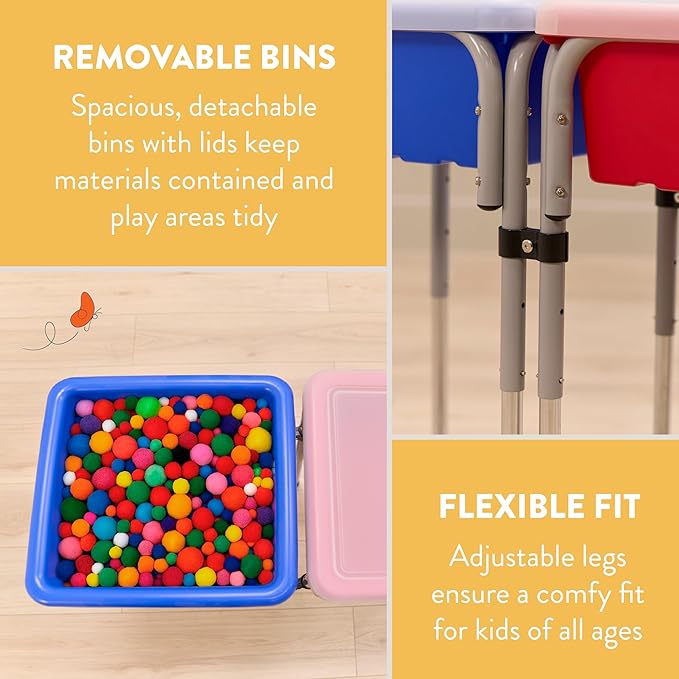 Double Sensory Table with Lids, Adjustable Table, Blue/Red