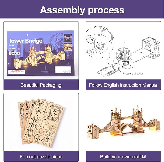 Rowood 3D Puzzles for Adults,DIY Wooden Model Kits for Adults to Build,Birthday London Tower Bridge