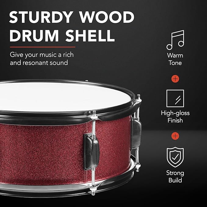 Best Choice Products 5-Piece Full Size Complete Adult Drum Set w/Cymbal Stands, Stool, Drum Pedal, Sticks, Floor Tom - Red Sparkle