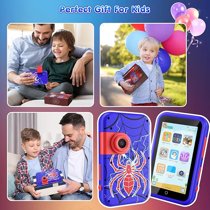 VATOS Kids Smart Phone Toy for Girls Boys 3 4 5 6 7 8 9 Years Old, 4" Large Touchscreen Spider Style Kids Cell Phone with Dual Camera, Music Player, Puzzle Game, 8GB Memory Learning Toy Birthday Gift
