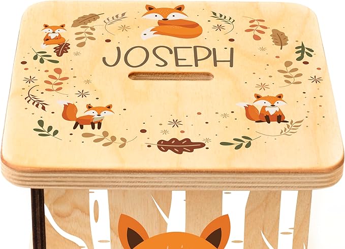 Wooden Piggy Bank for Kids and Adults, Personalized Gift Handmade in USA by BloomOwl, Custom Piggy Bank, Personalized Banks for Kids, Gifts for Baby Boys and Girls (Woodland Friends) (Woodland- Fox)