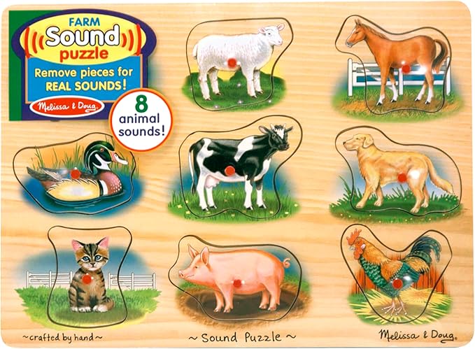 Melissa & Doug Farm Sound Puzzle - Wooden Peg Puzzle with Sound Effects (8 pcs)