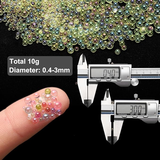 Iridescent Glass Tiny Bubble Beads, 0.4-3mm 10g No Hole Micro Mini Round Light Yellow Water Droplets Beads - Applications: for Resin Filler, Nail Art, Dollhouse Bath Tub