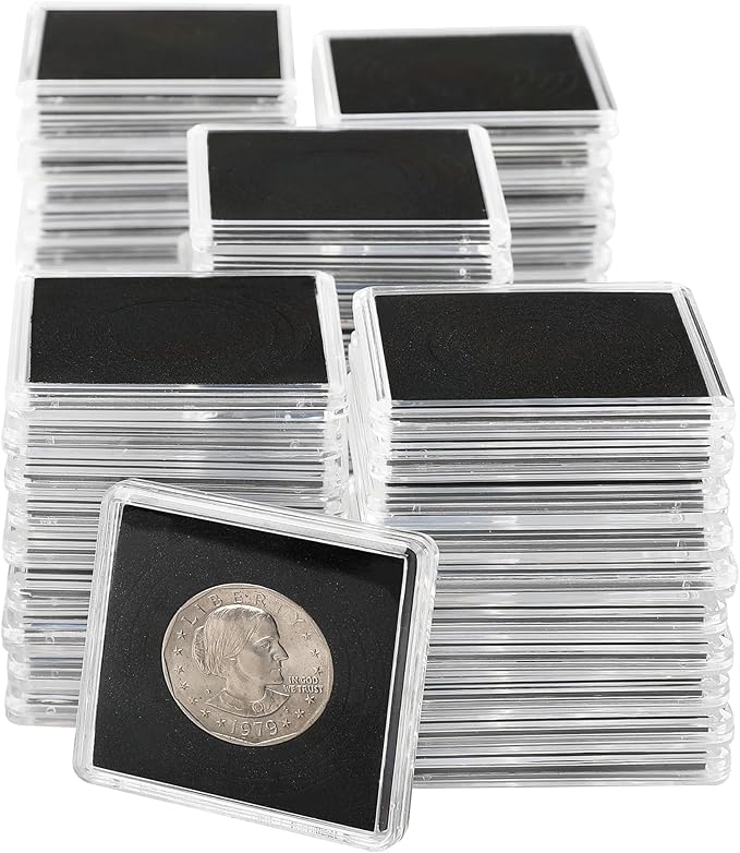 Uncle Paul 50 PCS Coin Capsules, Coin Snap Holders with 5 Sizes Black Gaskets 20/25/30/35/40mm, Clear Coin Cases for Coin Collection Supplies Silver Dollar Pounds Cents