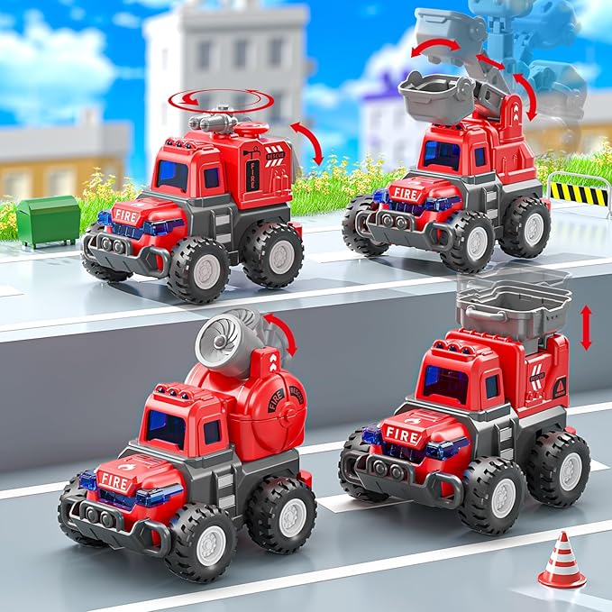 4 Pack Fire Trucks Toys for Toddlers Kids 2-4 Years, Press and Go Cars for Toddlers Boys Girls with Flexible Joints, Kids Toddlers Toys for 3 4 5 6 Years Old Boys Girls Birthday Gifts