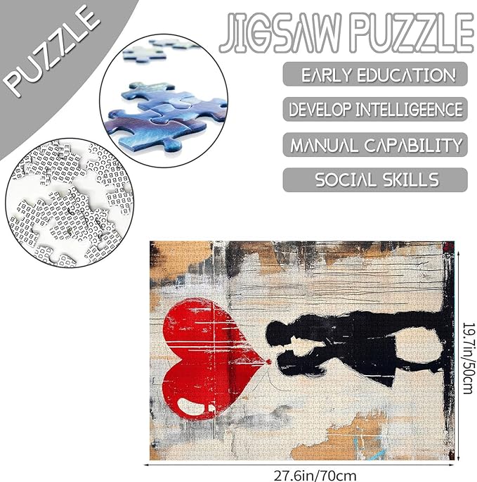 Tucocoo Love Street Art Jigsaw Puzzle 1000 Pieces Puzzles for Adults, Banksy Couple Modern Art Jigsaw Puzzles for Difficult Challenging Family Activity Games DIY Crafts Puzzle for Home Decor Gifts