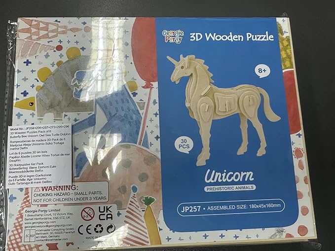 Georgie Porgy 3D Wooden Puzzles for Kids Toys Construction Woodcraft Kits DIY Model Puzzle Kits Birthday Gifts Pack of 6 (Bee Owl Butterfly Unicorn Sea Turtle Dolphin)