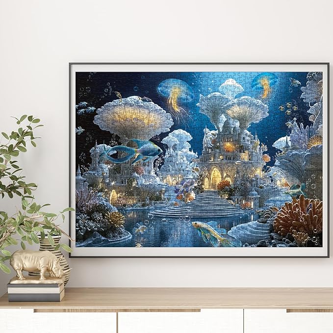 Magic Ocean Mushrooms Castle Puzzles for Adults 1000 Pieces Nature, Fantasy Fish Jellyfish Art Jigsaw Puzzles, Impossible Hard Challenging Puzzle