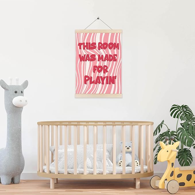 Koesus Girly Playroom Wall Art Poster Hanger Frame 12x16 Inch, Pink Preppy This Room Was Made for Playin Canvas Pictures Prints Framed Wall Decor for Toddler Girls Room Nursery Bedroom Playroom
