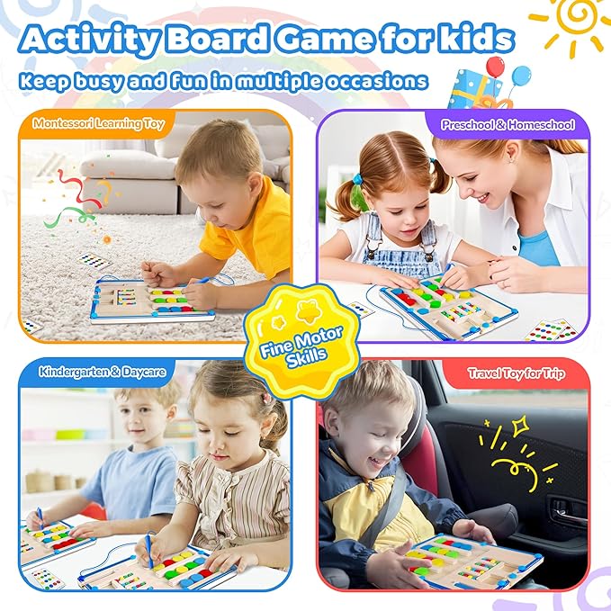 FCSONU Kids Magnetic Color Matching Puzzle Board Toys, Toddler Montessori Toys for 3 4 5 6 Years Old Boy Girls Birthday Gifts, Wooden Sensory Autistic Puzzle Maze Game Age 3-6, Preschool Activities