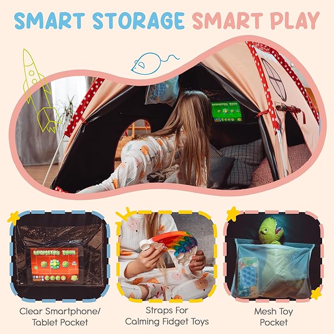 Blackout Sensory Tent for Kids with Autism - 51"x 51"x 40" Calming Corner, Easy to Assemble & Durable with Clear Phone Pocket and Mesh Storage – Ideal for SPD, ADHD & Autistic Children Mushroom Tent
