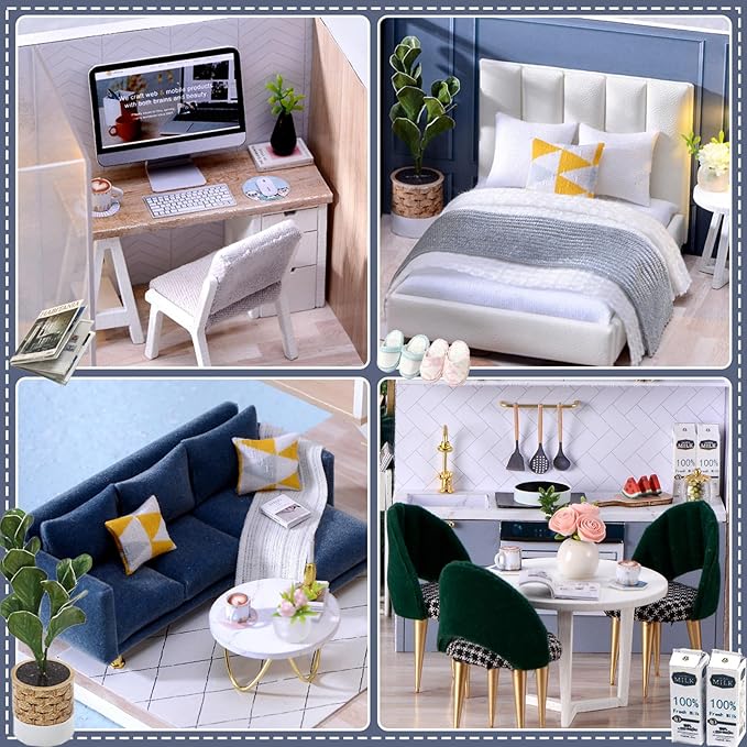 Fsolis DIY Miniature Dollhouse Kit - Tiny House Modern Mini Scene Kit 3D Puzzles for Adults and Teenagers, Gifts for Women Teenagers Craft Lovers (Cozy Time)