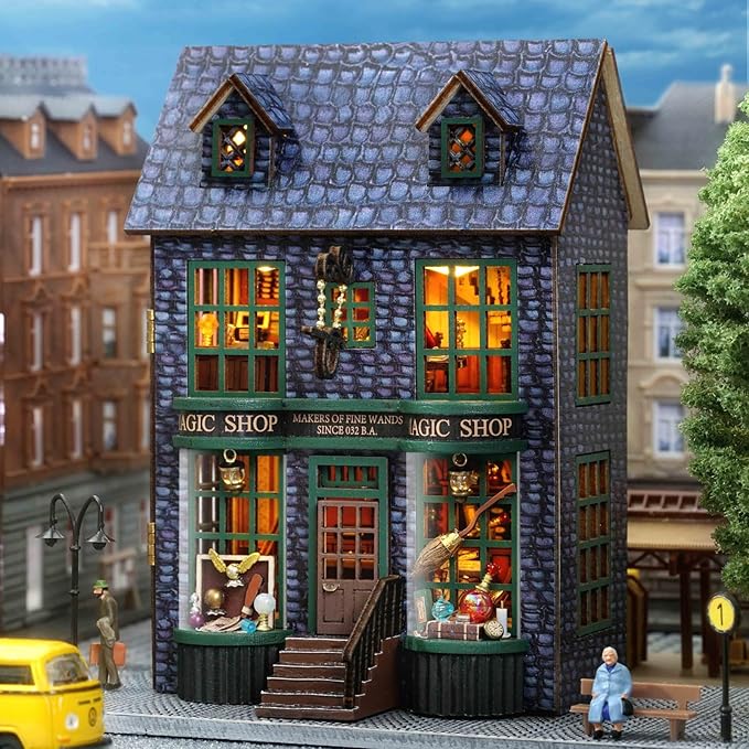 DIY Miniature House Kit, CUTEROOM Wooden Dollhouse Kit Mini House Making Kit with Furnitures, DIY Dollhouse Kit Birthday Gift (Magic Store)