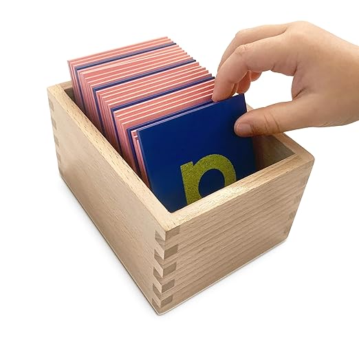 Montessori Sandpaper Letters | Lowercase | PP Wood Tiles | Vowel Consonant Color Coded | Includes Storage Box