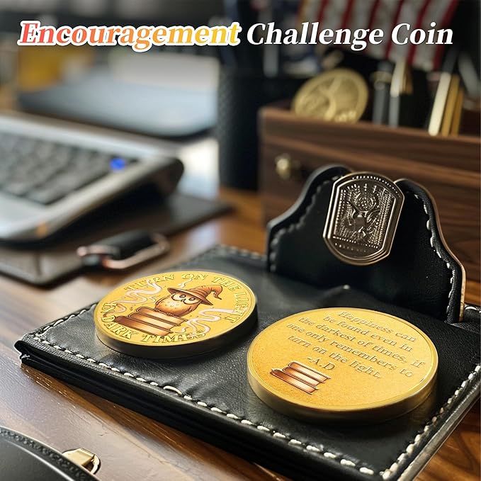 Gold Owl Inspiration Coin - Turn On The Light in Dark Times Challenge Coin - Faith and Strength Incentive Awards Medallion Pocket Token - Lucky Collectible Office Commemorative Gifts