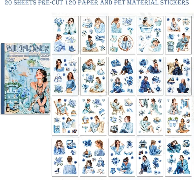 Auguro Winter Home Girls Scrapbooking Stickers 20 Sheets Pre-Cut 120 washi Stickers PET People Sticker Books for journaling Scrapbook Supplies Transparent Sticker Books