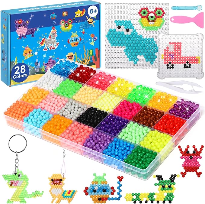 Cnyifs Fuse Beads Non-Iron Kit Melting no Iron Over 3200 Beads 28 Colors Makes Creations with No Heat Mega Bead Refill and Accessories
