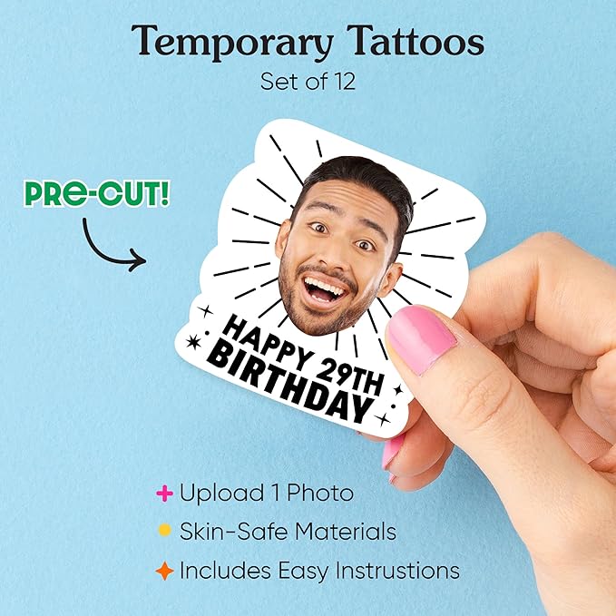 Big Dot of Happiness Custom Photo Adult Happy Birthday - Birthday Party Favors - Fun Face Temporary Tattoos - Set of 12