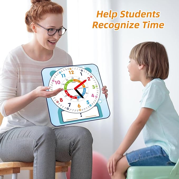 Large 12" Magnetic Writable Dry Erase Teaching Clock with Pen,Teaching Demonstration Clock for Kids Learning Time with Cute Style for Home School Classroom Supplies(12" x 11")