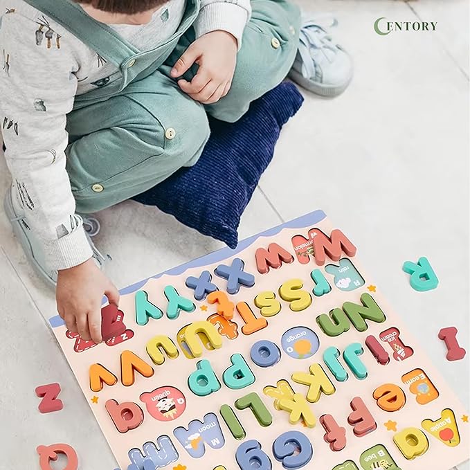 Wooden Alphabet Puzzle for Toddlers - Upper and Lower Case Letters - Safe and Educational Learning Toy