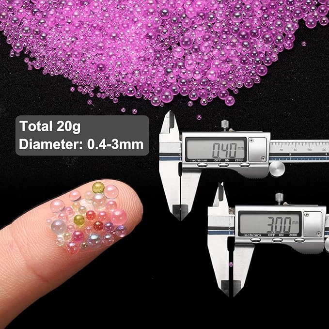 Iridescent Glass Tiny Bubble Beads, 0.4-3mm 10g No Hole Micro Mini Round Magenta Water Droplets Beads - Applications: for Resin Filler, Nail Art, Dollhouse Bath Tub