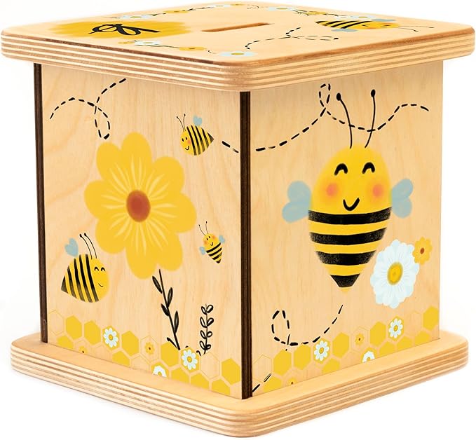 Wooden Piggy Bank for Kids and Adults, Personalized Gift Handmade in USA by BloomOwl, Custom Piggy Bank, Personalized Banks for Kids, Gifts for Baby Boys and Girls (Bee)
