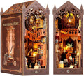 DIY Book Nook Kit, Miniature Dollhouse Bookshelf Insert with LED Light, 3D Wooden Puzzle Bookend Insert, Perfect for Teens and Adults, Magic Book