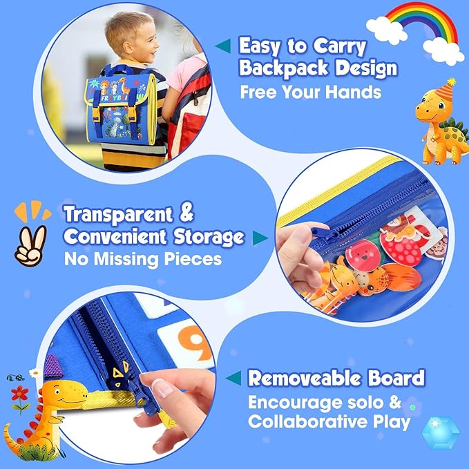 FREYBLI Toddler Busy Board, Montessori Toys for Boy Birthday Gift, Educational Quiet Activity Busy Book for Toddlers, Travel Toys for Airplane Car