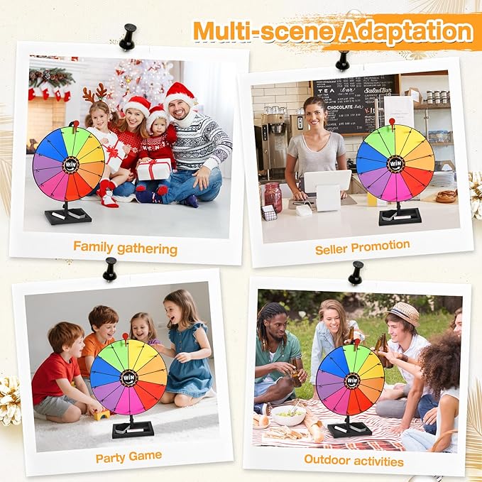 18-inch Tabletop Prize Wheel, Prize Wheel Spinner with Stand & Storage Base, Featuring a Prize Wheel with 14 Customizable Color Sections. Suitable for Party Games, Family Games (with line)