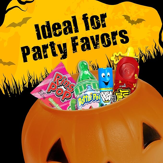 Halloween Candy Variety Pack Bag, 12 Count Assorted Lollipops, Bulk Individually Wrapped Ring Pop, Push Pop, Baby Bottle Pop & Juicy Drop For Birthday Party Favors, Trick or Treat, Bowls, Kids Gifts