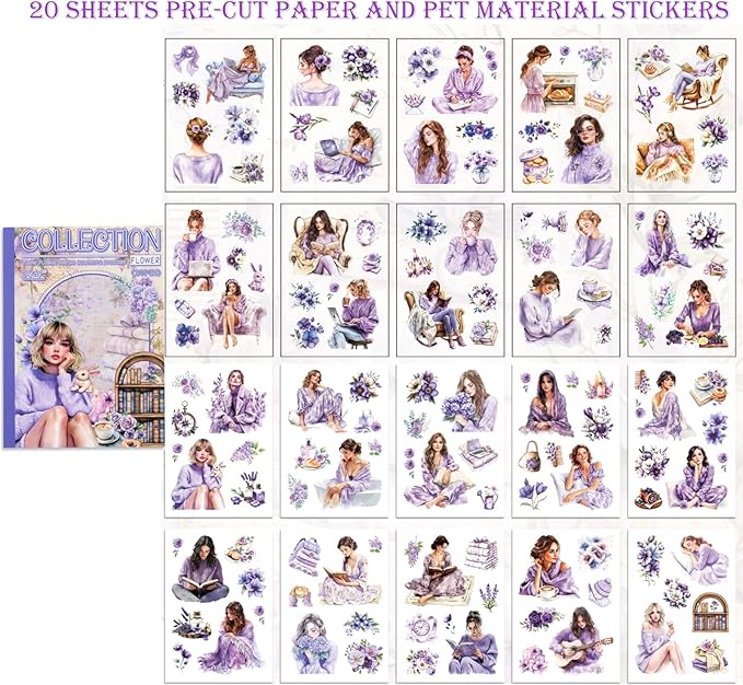 4 Book for Girls Scrapbooking Stickers Pre-Cut 480 washi Stickers PET People Sticker Books for journaling Scrapbook Supplies Transparent Sticker for journaling