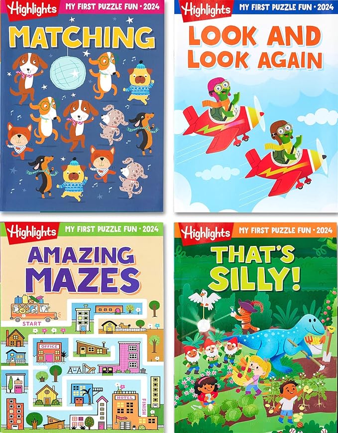 Highlights for Children My First Puzzle Fun 2024 Puzzle Books for Kids Ages 3-6, 4-Book Set of Matching, Mazes, Spot-The-Differences, and More Travel-Friendly Screen Free Brain-Boosting Activities