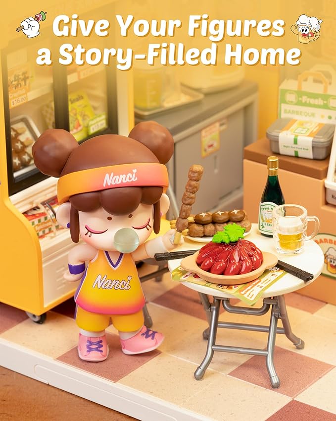 Rolife Super Creator Series, DIY Mini Night Out Food Stall Dollhouse House Kit, Bulid Scenary for Action Collectible Figures, Creative Gifts for Women Adults