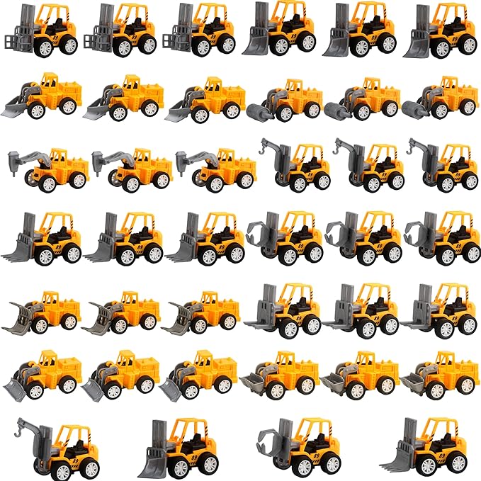 40 Pack Mini Construction Vehicles, Pull Back Trucks, Yellow, Color Style 2, Kids Construction Toys, Ages 3+